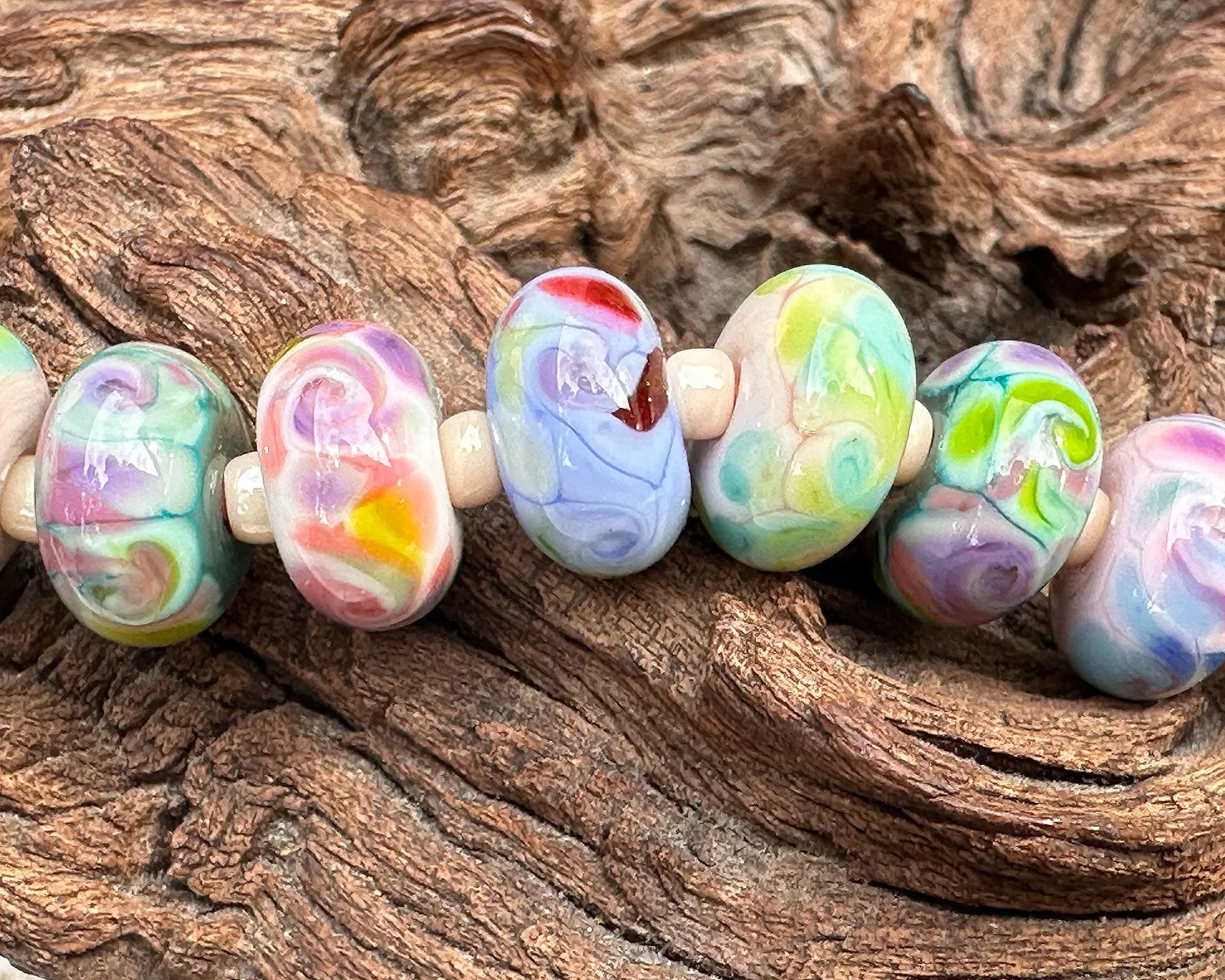 11 Pastel Swirl Lampwork Beads Set SRA