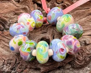 11 Pastel Swirl Lampwork Beads Set SRA