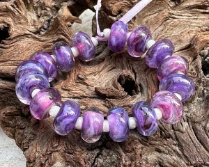 16 Purple Swirl Lampwork Beads Set SRA