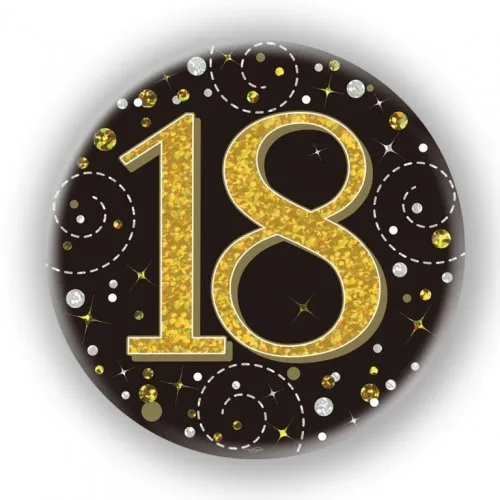 7.5cm Sparkling Fizz Black Gold Birthday Badge - 18th