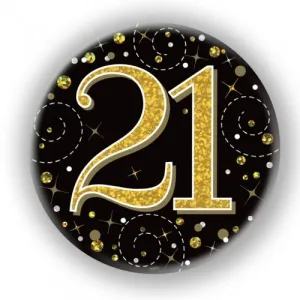 7.5cm Sparkling Fizz Black Gold Birthday Badge - 21st