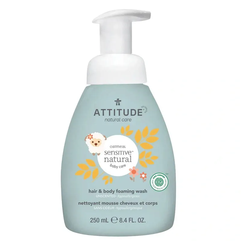 Attitude Baby Sensitive Skin Hair and Body Foaming Wash, Unscented 250ml