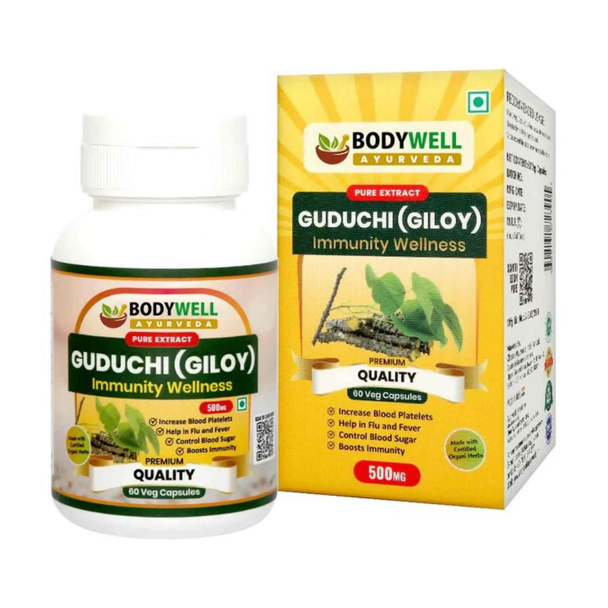 Bodywell Ayurveda - Giloy Pure Extract Capsule | Antioxidant Properties | Boosts Immunity | Improves Digestion| 500mg