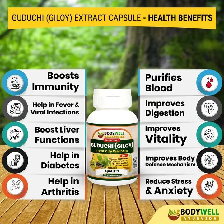 Bodywell Ayurveda - Giloy Pure Extract Capsule | Antioxidant Properties | Boosts Immunity | Improves Digestion| 500mg