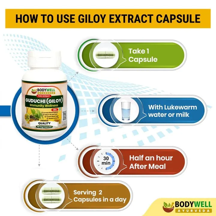 Bodywell Ayurveda - Giloy Pure Extract Capsule | Antioxidant Properties | Boosts Immunity | Improves Digestion| 500mg