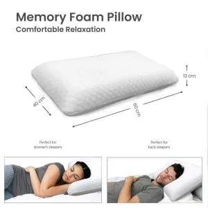 Breathable Memory Foam Pillow 40x60x13cm with Removable Cover - White