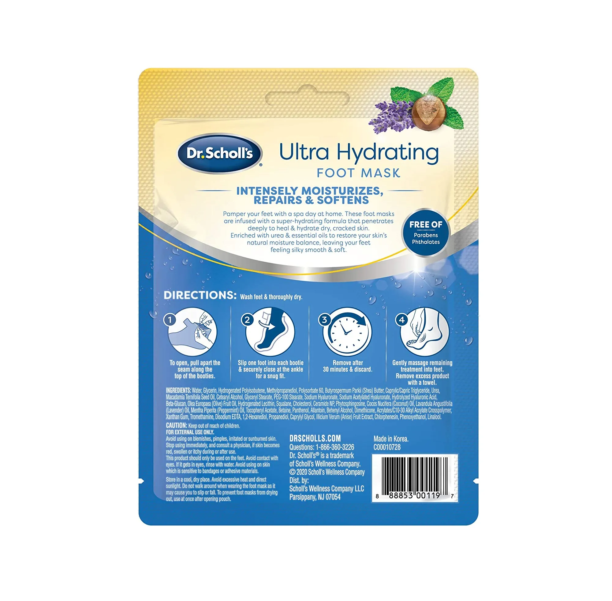 Dr. Scholl's Ultra Hydrating Foot Mask 3 Pack  Intensely Moisturizes Repairs and Softens Rough Dry Skin with Urea 3 Count 1 Pair