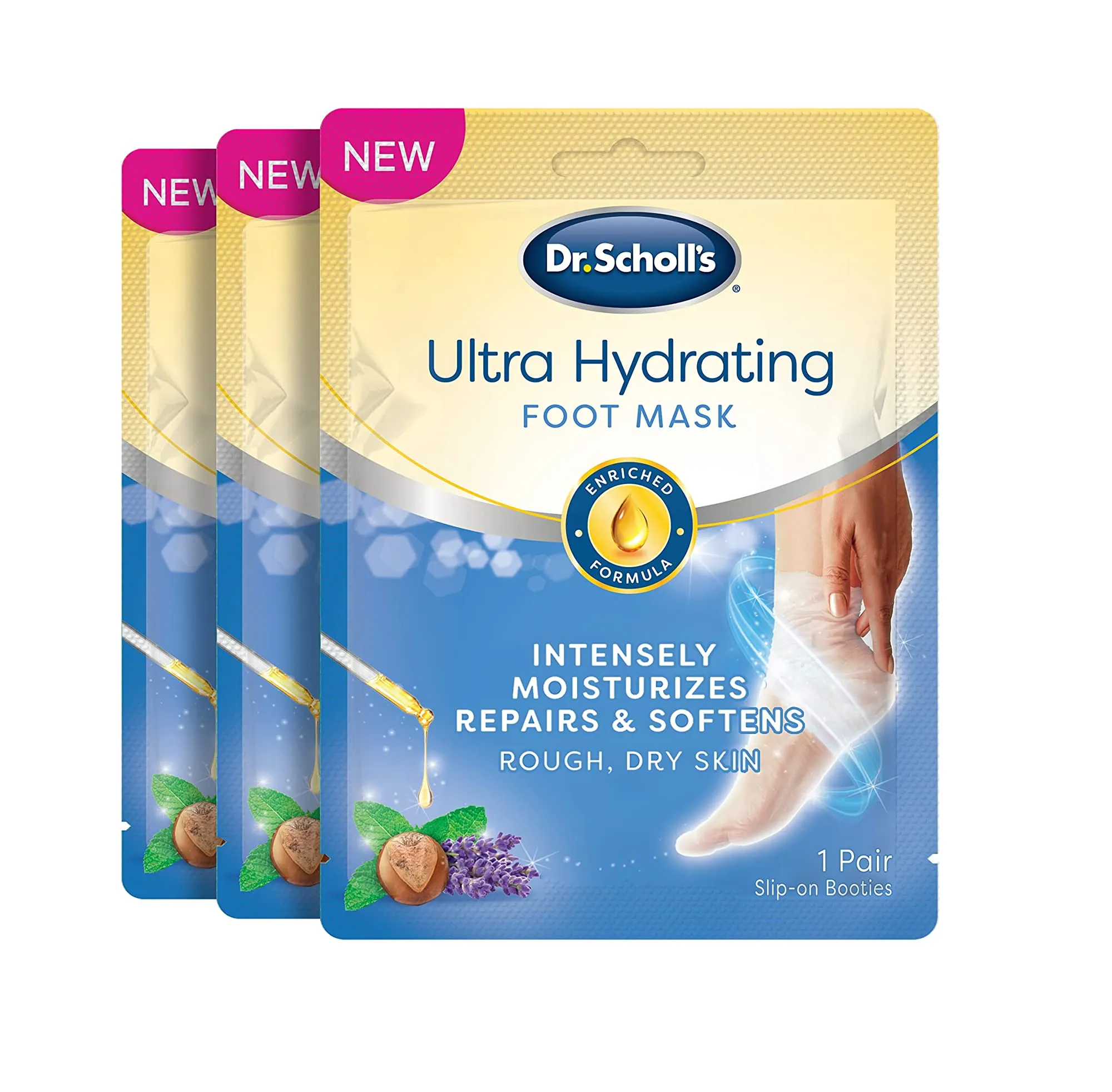 Dr. Scholl's Ultra Hydrating Foot Mask 3 Pack  Intensely Moisturizes Repairs and Softens Rough Dry Skin with Urea 3 Count 1 Pair