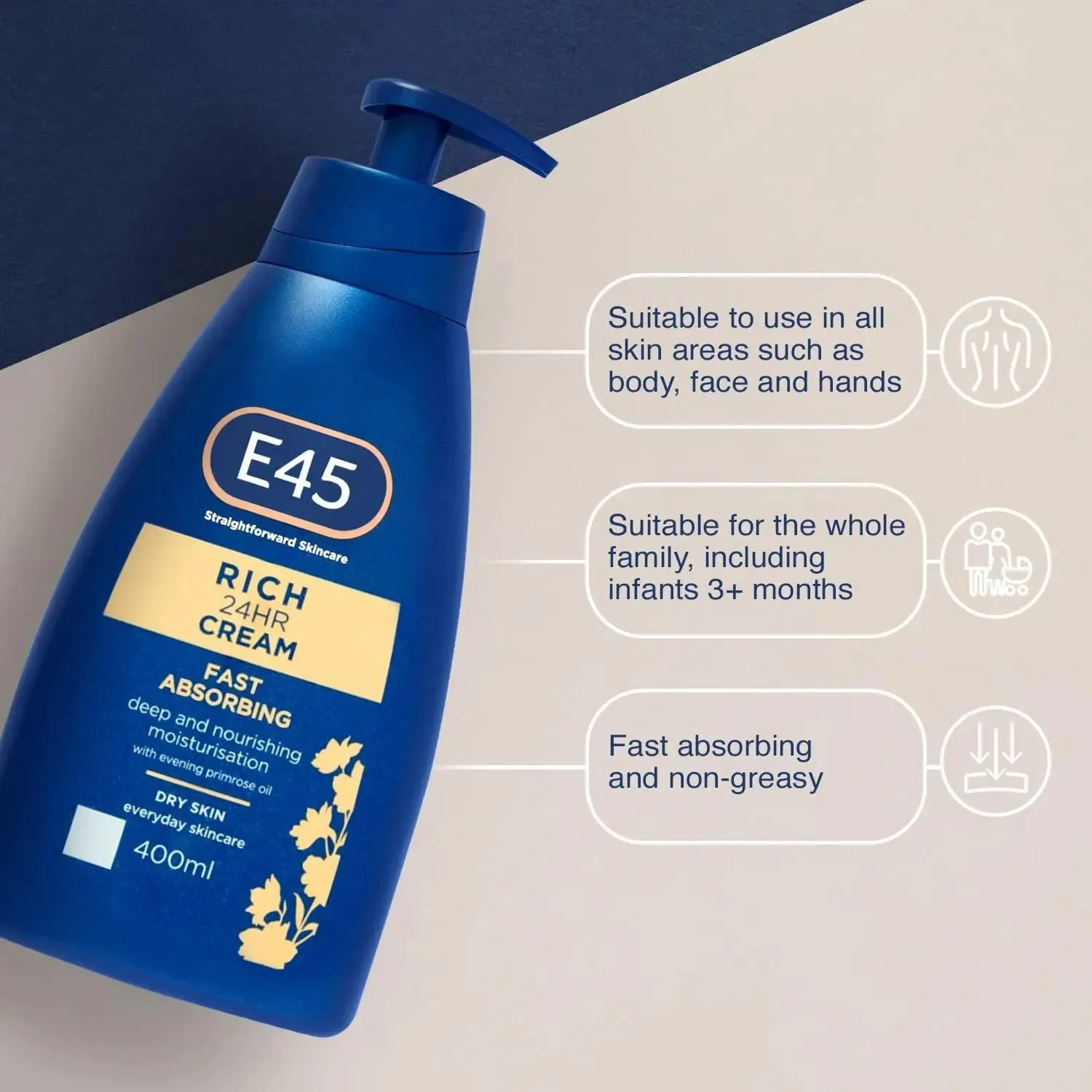 E45 Rich 24 Hour Fast Absorbing Cream - 400ml