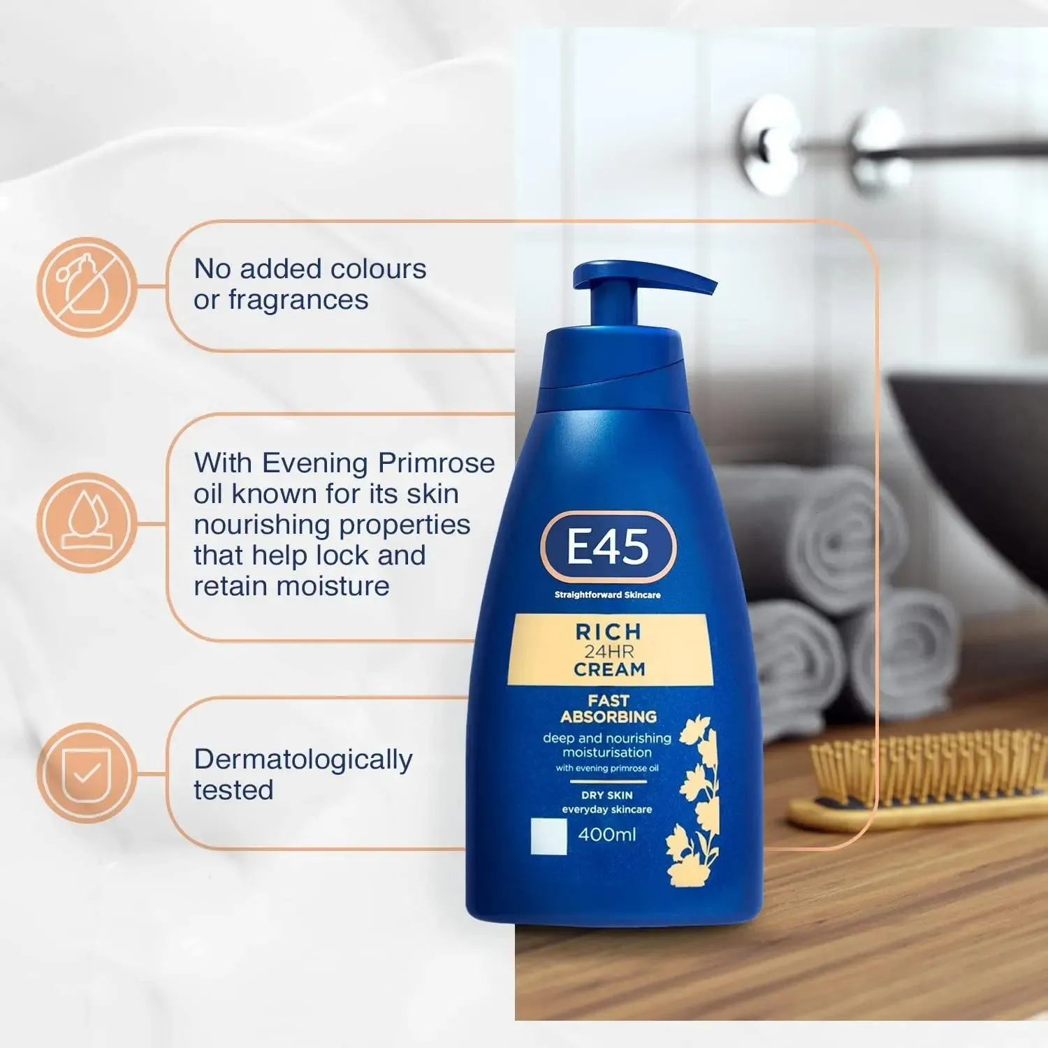 E45 Rich 24 Hour Fast Absorbing Cream - 400ml