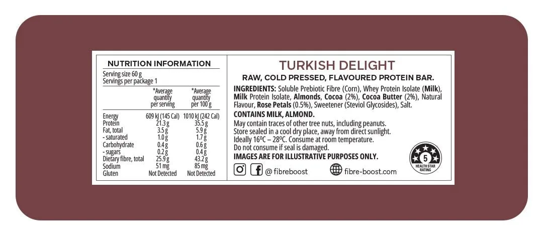 Fibre Boost Cold pressed protein bar - Turkish Delight