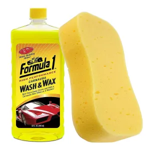 FORMULA 1 High Performance Carnauba Wash and Wax 946ml and Car Sponge Kit