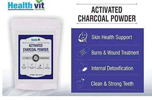 Healthvit Activated Charcoal Powder | Support Skin Health | Teeth Whitening Charcoal Powder | 100% Natural & Chemical Free | 250gm