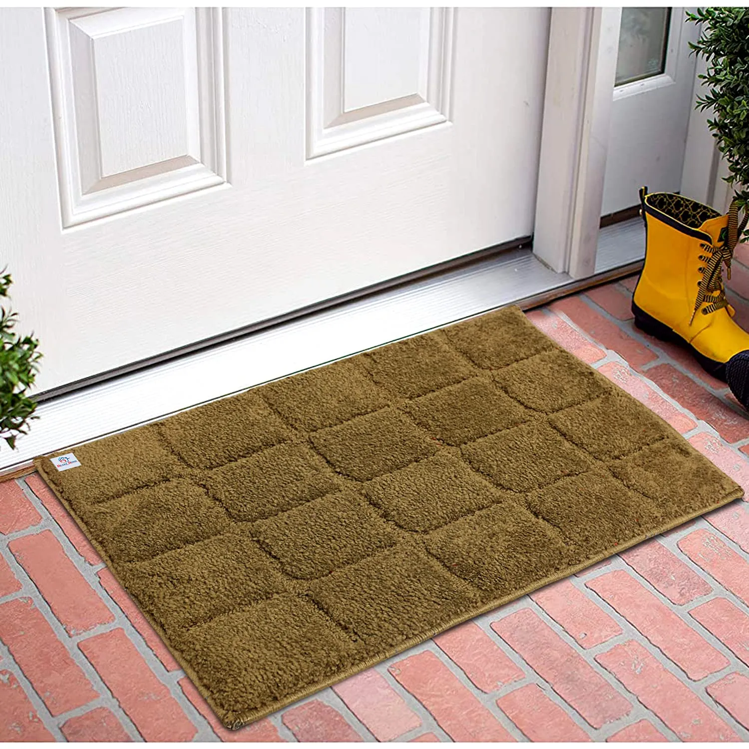 Heart Home Square Design Soft, Lightweigth Velvet Doormat/Floor Mat (Brown)