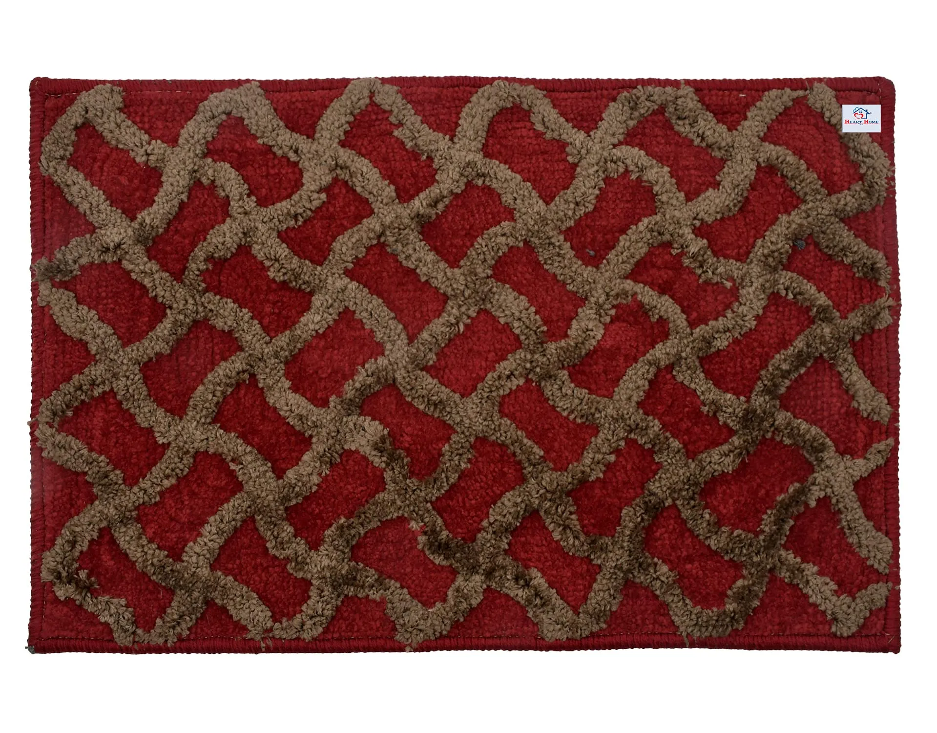 Heart Home Washable, Non Slip Velvet Doormat for Indoor- Pack of 2 (Maroon)