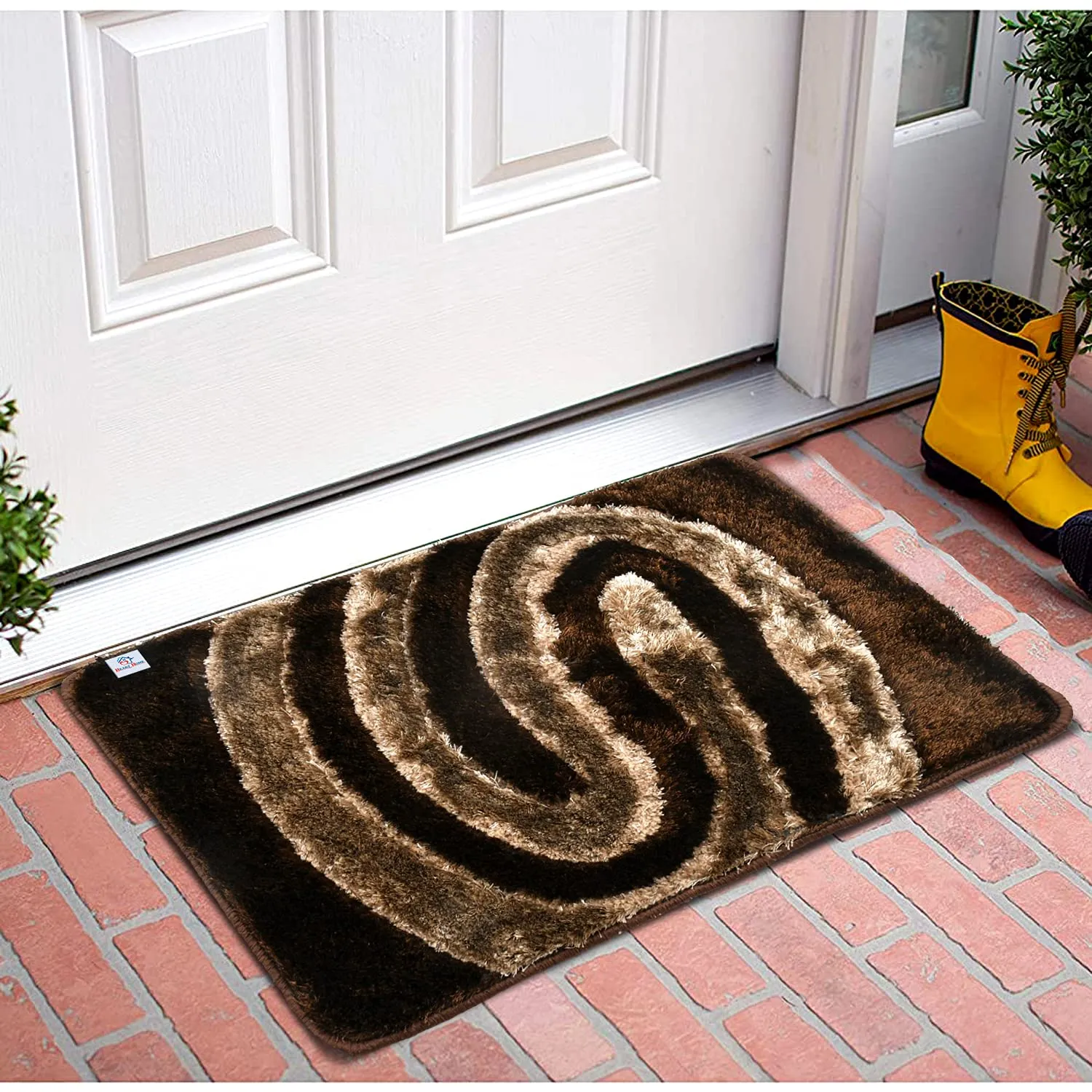 Heart Home Wave Design Soft, Lightweigth Velvet Doormat/Floor Mat (Brown)