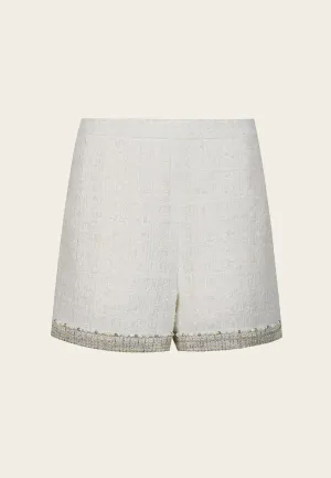 High-waist Mix-green Lining White Tweed Shorts