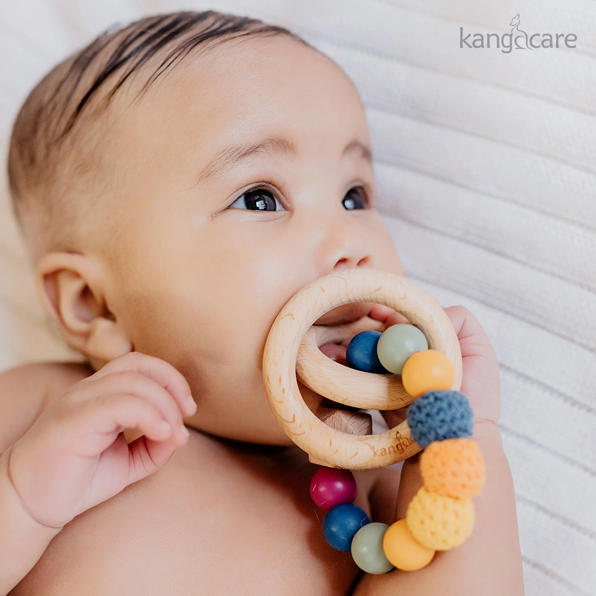 Kanga Care Silicone & Wood Teething Ring - Crocheted - Mod