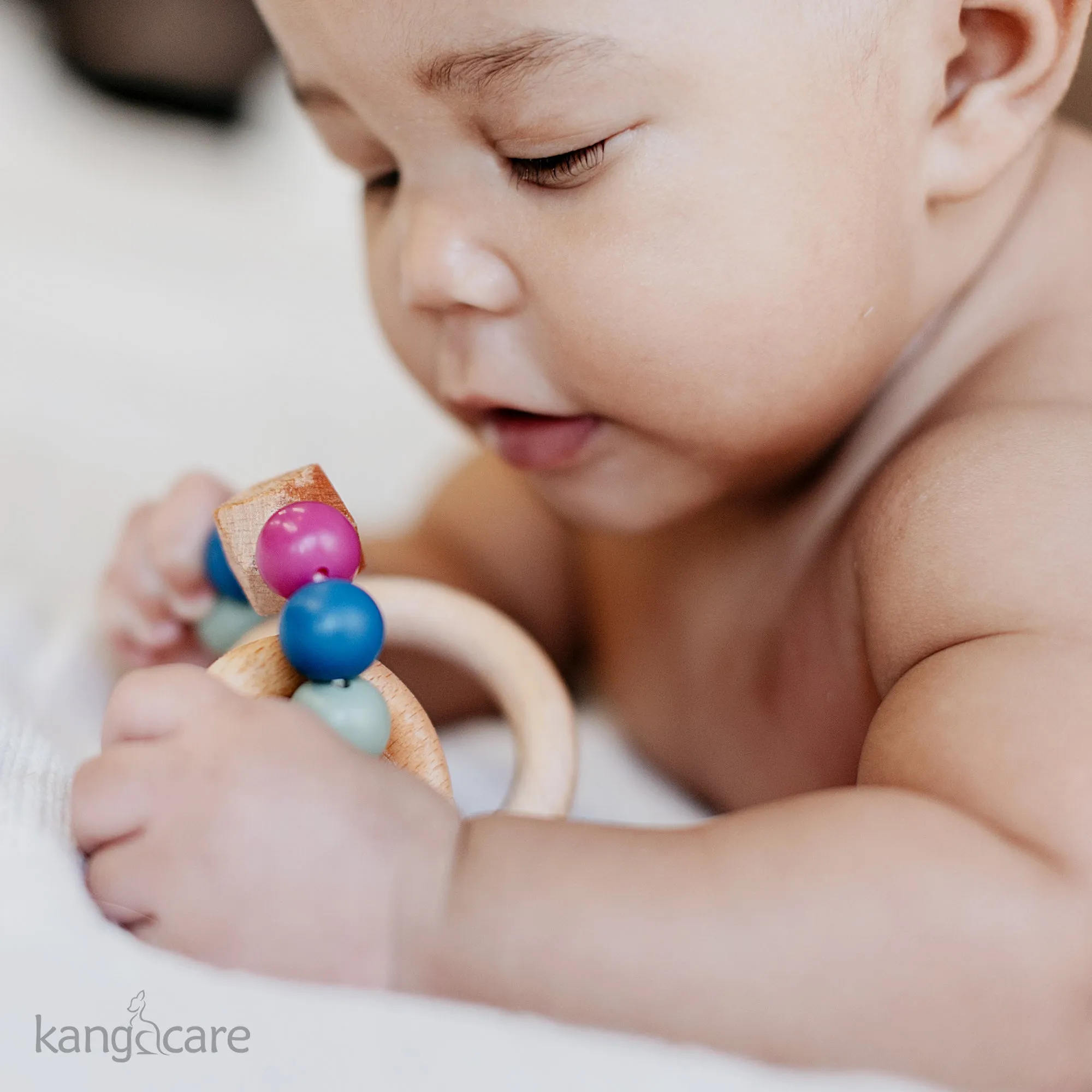 Kanga Care Silicone & Wood Teething Ring - Crocheted - Mod