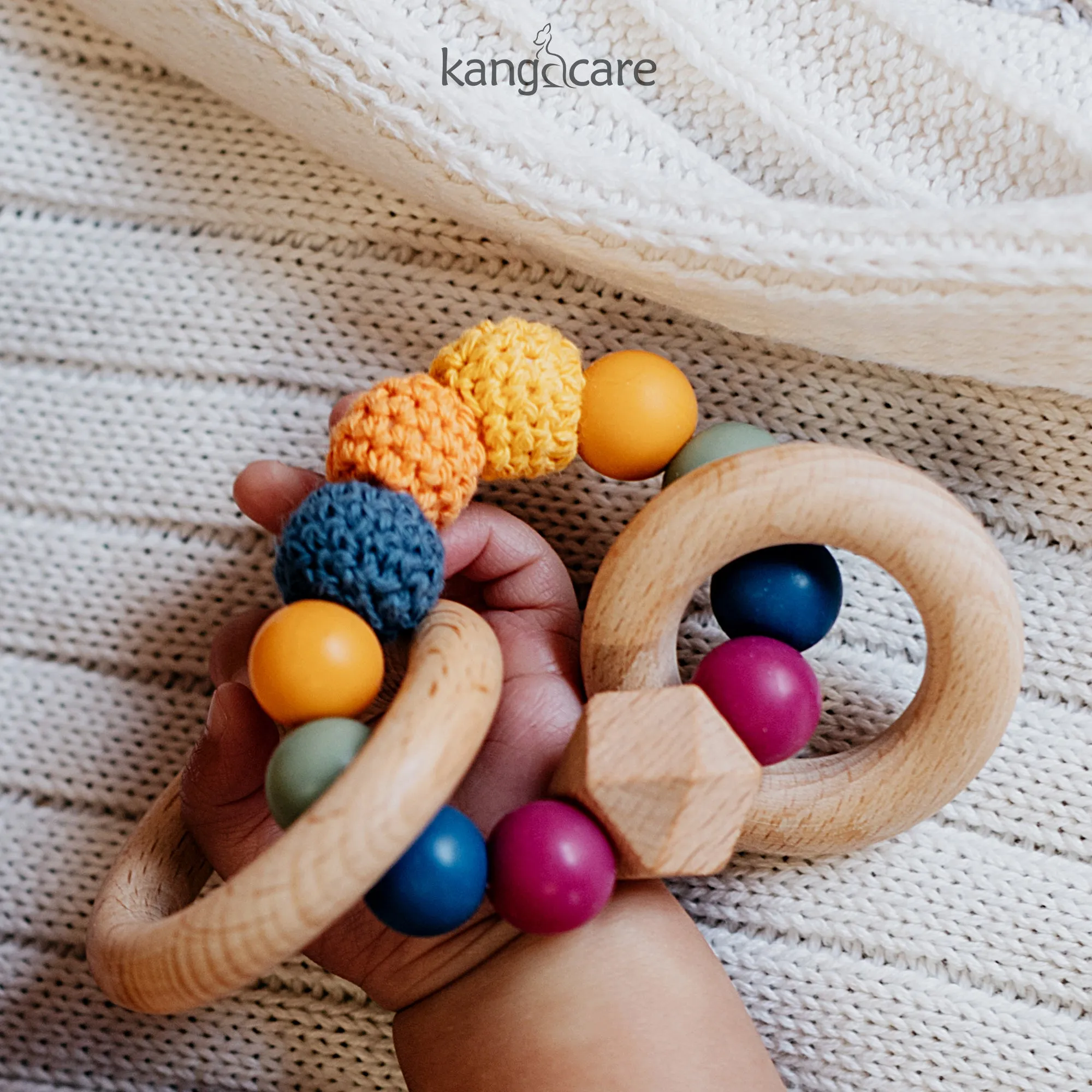 Kanga Care Silicone & Wood Teething Ring - Crocheted - Mod