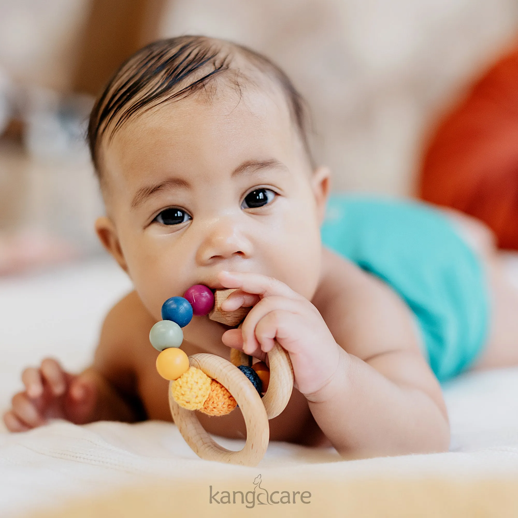 Kanga Care Silicone & Wood Teething Ring - Crocheted - Mod