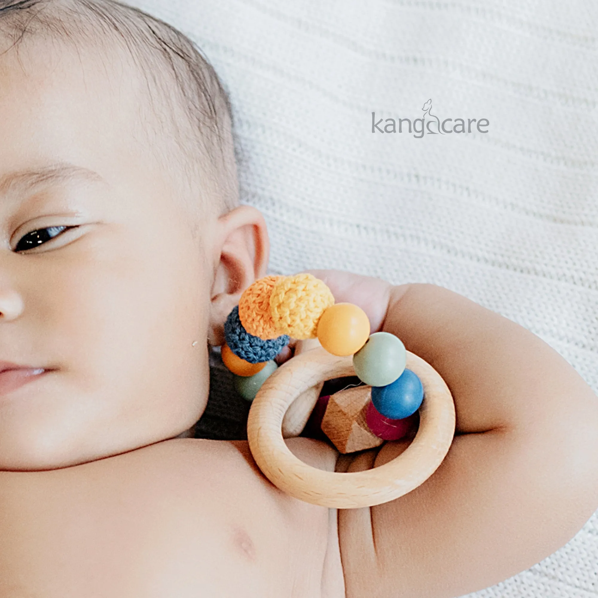 Kanga Care Silicone & Wood Teething Ring - Crocheted - Mod