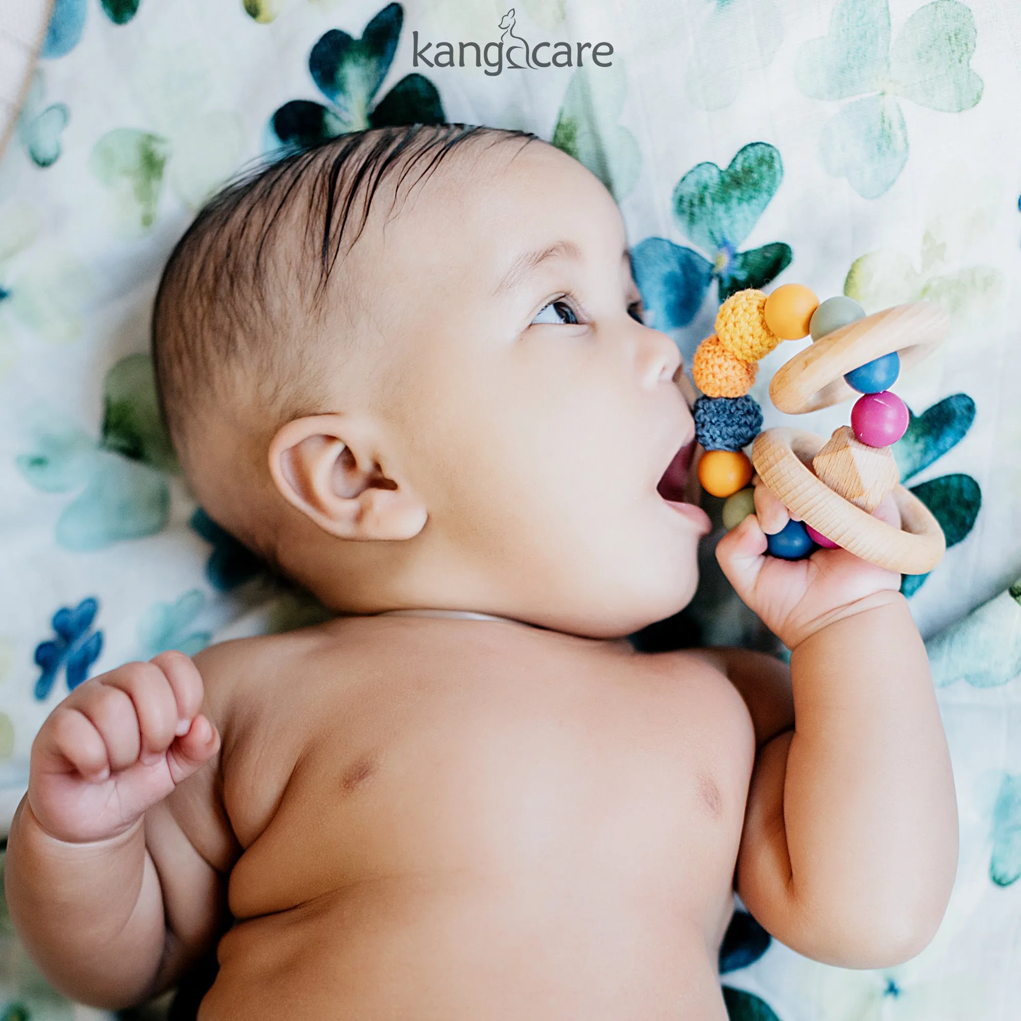 Kanga Care Silicone & Wood Teething Ring - Crocheted - Mod