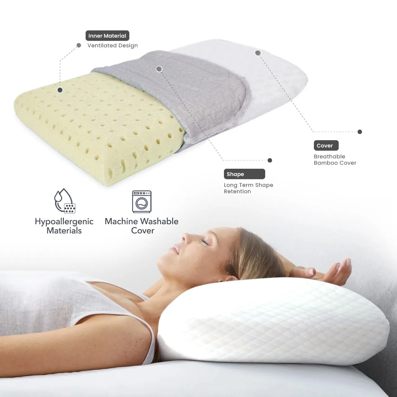 King Breathable Memory Foam Pillow 40x70X13cm - White