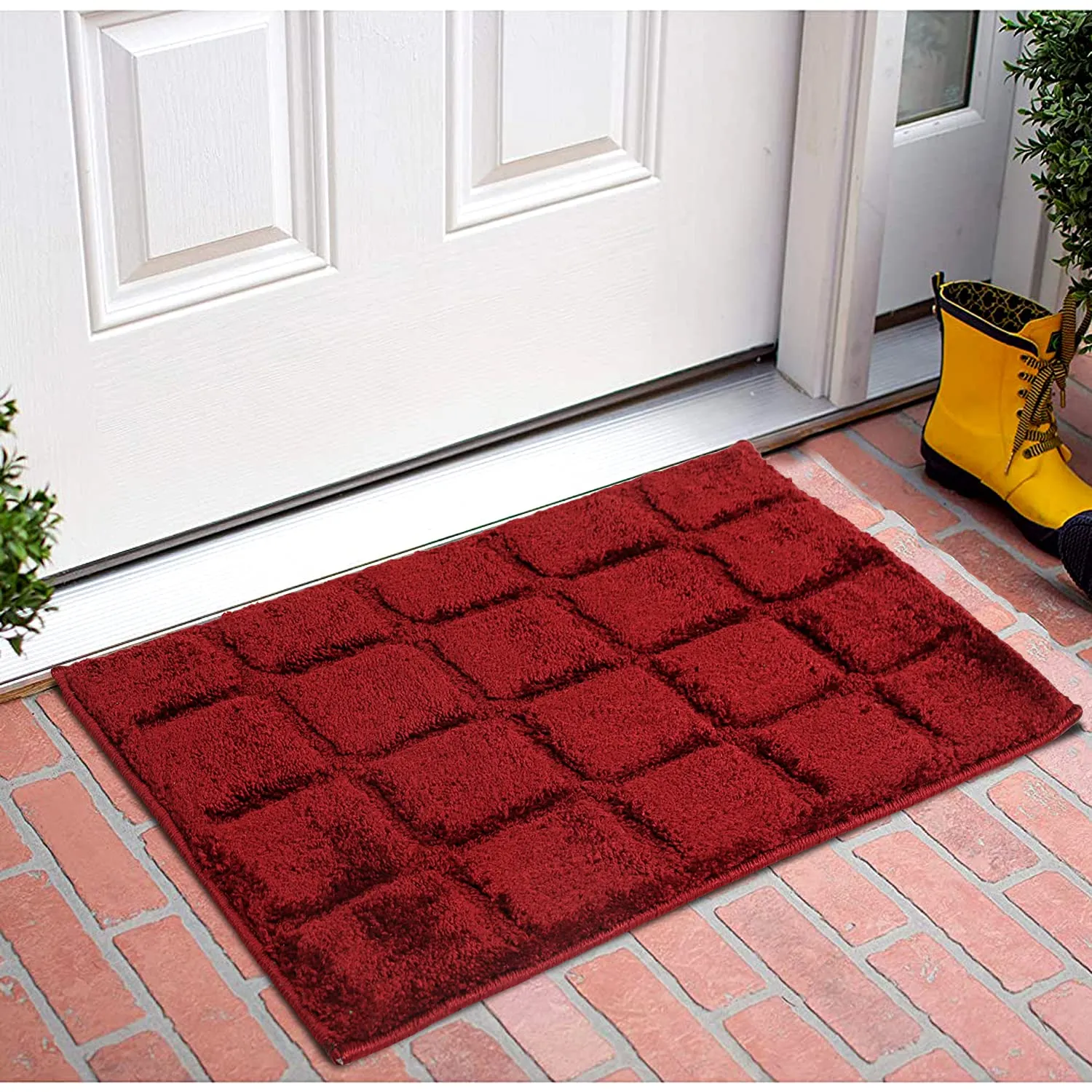 Kuber Industries Square Design Velvet Doormat (Maroon), Standard (HS39KUBMART022194)