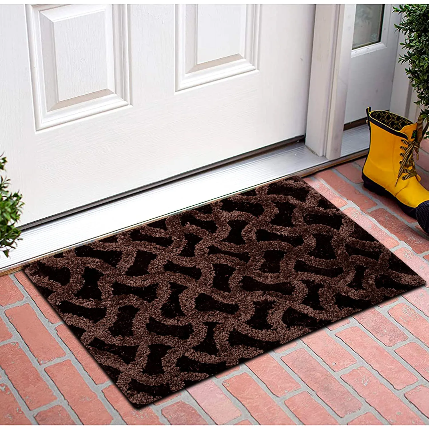 Kuber Industries Washable, Non Slip Velvet Doormat for Indoor- Pack of 2 (Dark Brown & Blue)