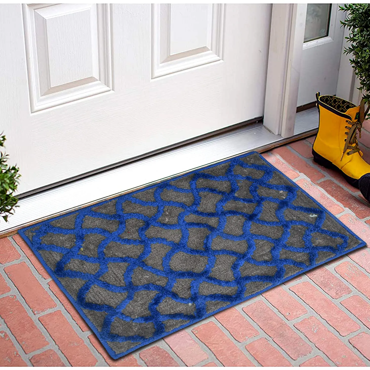 Kuber Industries Washable, Non Slip Velvet Doormat for Indoor- Pack of 2 (Dark Brown & Blue)