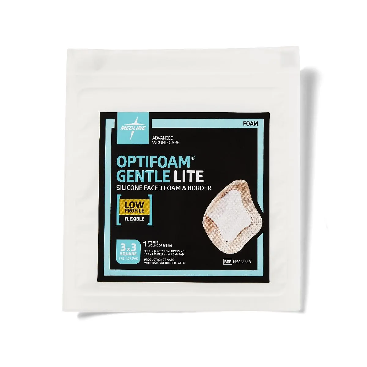 Optifoam Gentle Lite Foam Dressing, 3" x 3" with Border (case of 100)