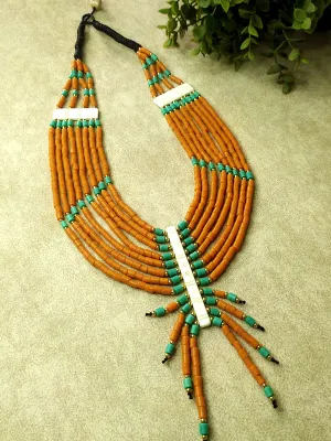 Orange and Blue Naga Bead Layered Necklace