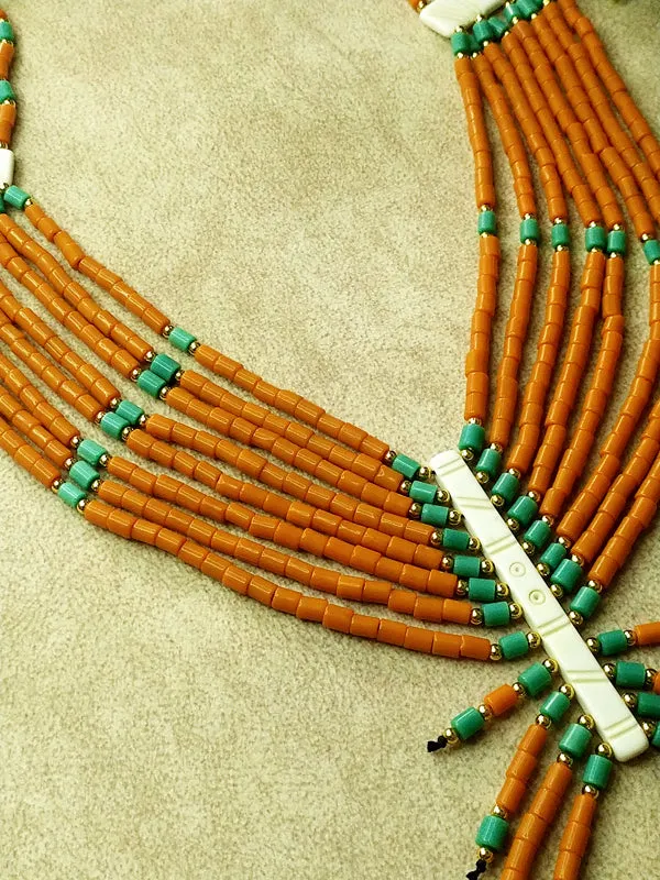 Orange and Blue Naga Bead Layered Necklace