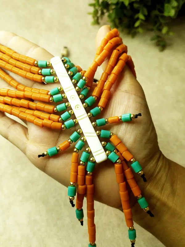 Orange and Blue Naga Bead Layered Necklace