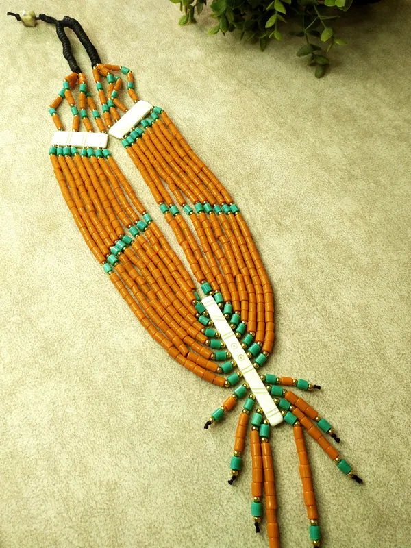 Orange and Blue Naga Bead Layered Necklace