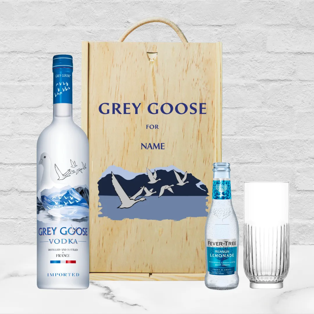 Personalised Grey Goose Vodka Gift Set with Lemonade & Rocks Glass (70cl)