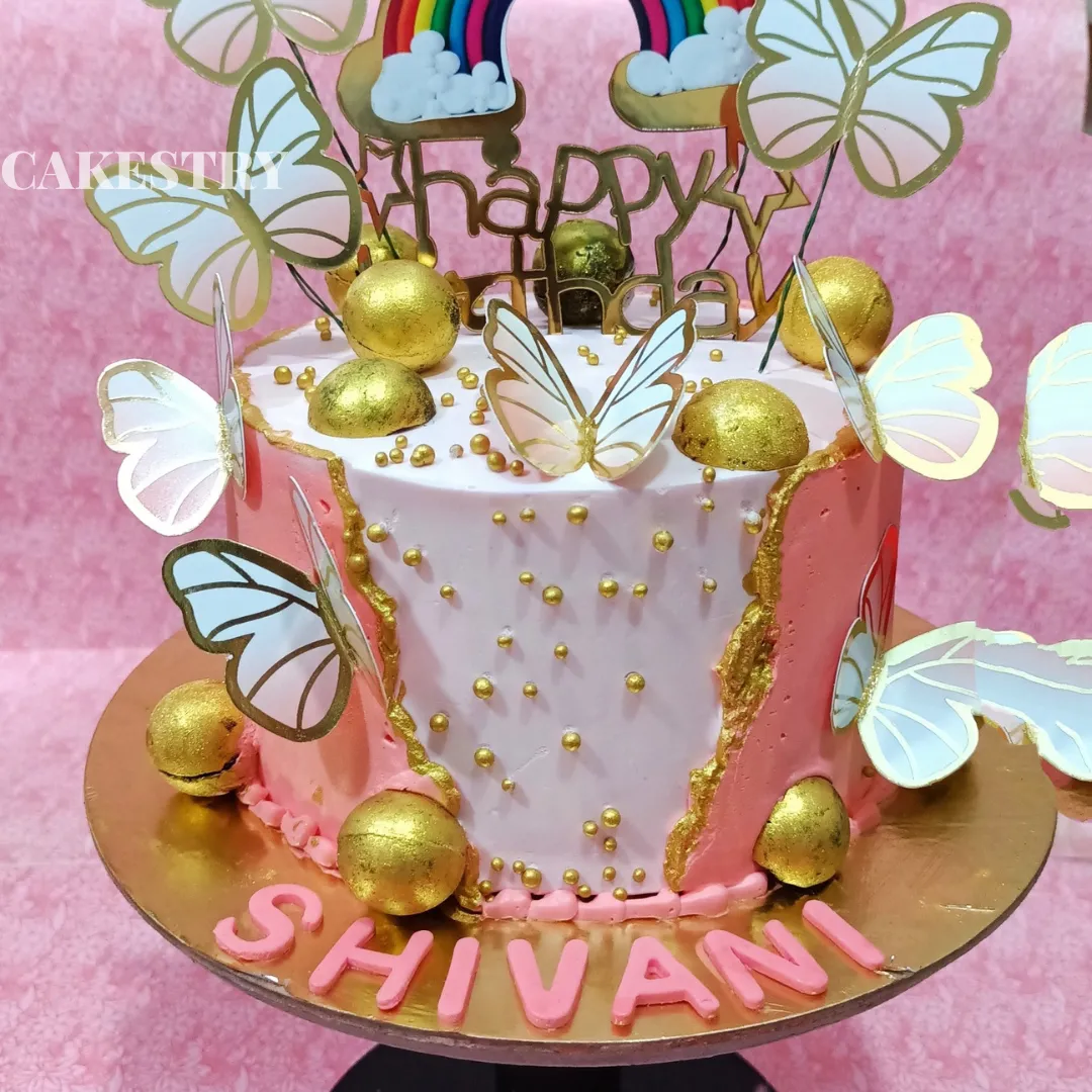 Pink Butterfly Rainbow 2kg Cake