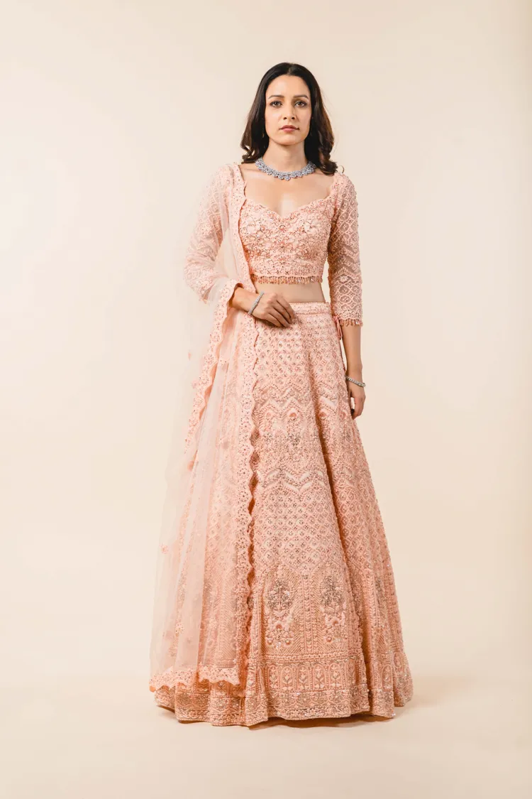 Soft Peach Tulle Lehenga Choli Set