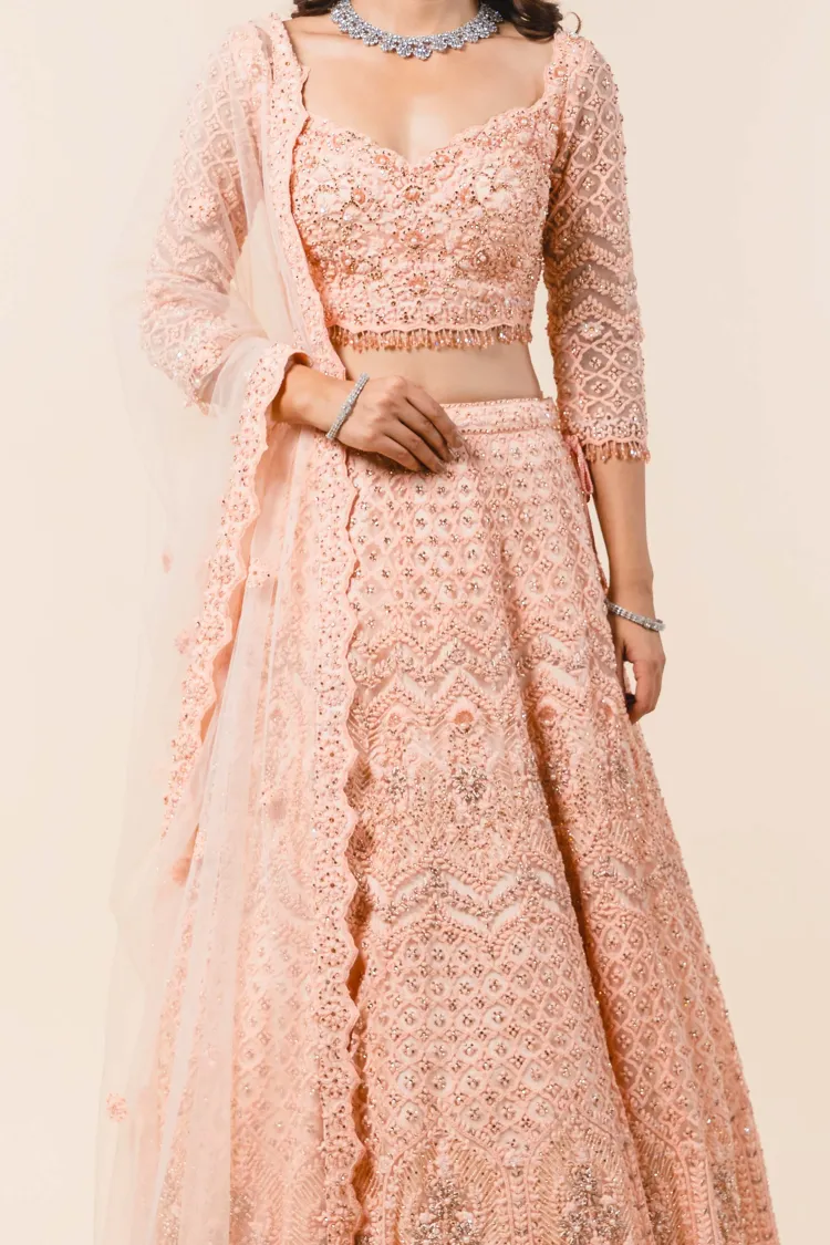 Soft Peach Tulle Lehenga Choli Set