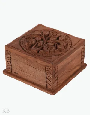 Square Floret Walnut Wood Box