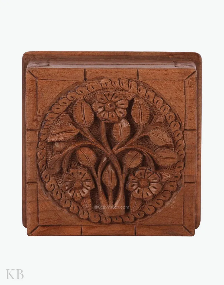 Square Floret Walnut Wood Box