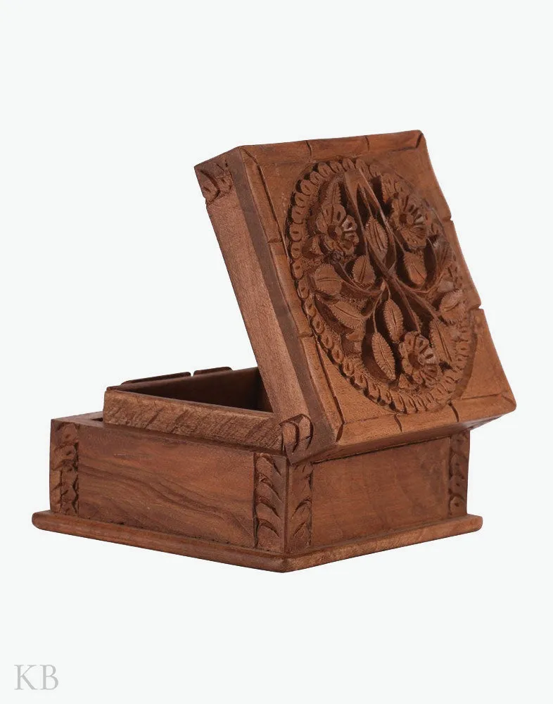 Square Floret Walnut Wood Box