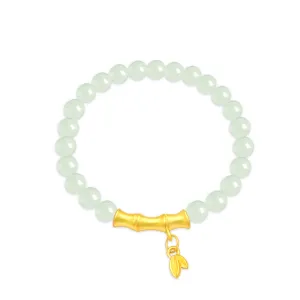 TAKA Jewellery 999 Pure Gold Bamboo Charm with Beads Bracelet