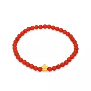 TAKA Jewellery 999 Pure Gold Flower Charm with Beads Bracelet