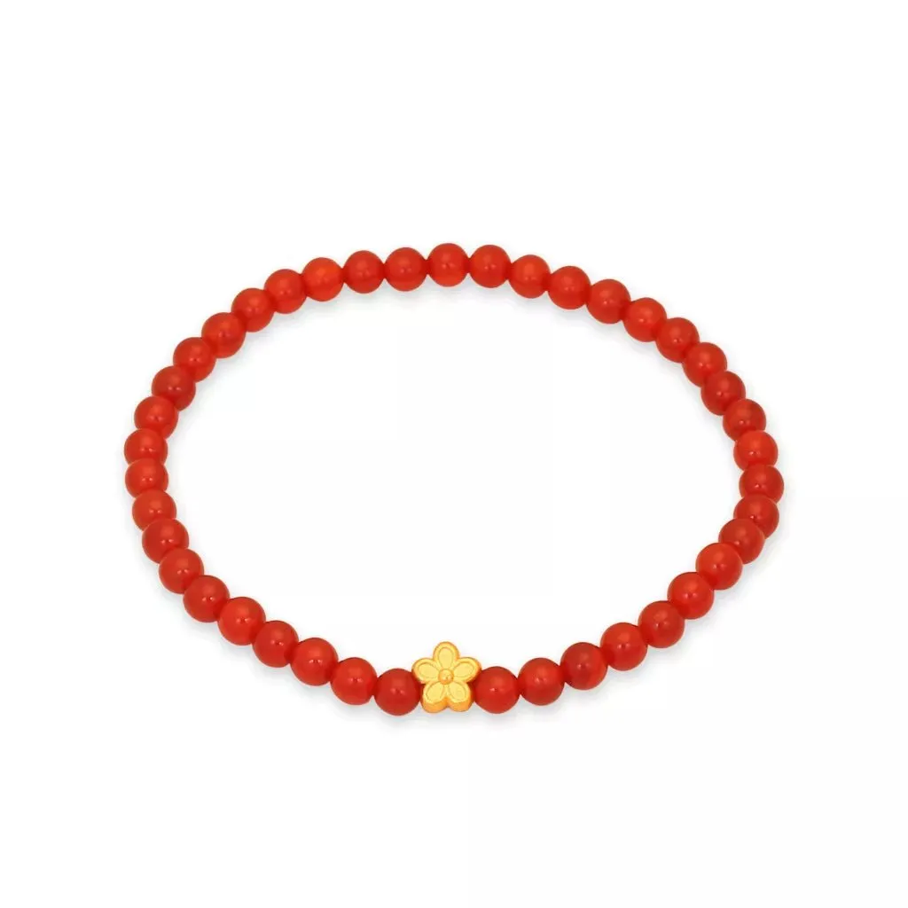 TAKA Jewellery 999 Pure Gold Flower Charm with Beads Bracelet