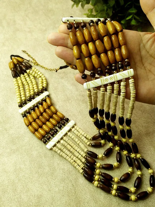 Three-Tone Wooden Beads Necklace